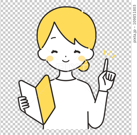 Yellow | Woman in plain clothes with beginner's mark | Pointing 109851803