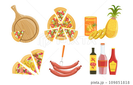 Pizza and All Ingredients for Cooking It Set, Products for Pizza Making Vector Illustration 109851818