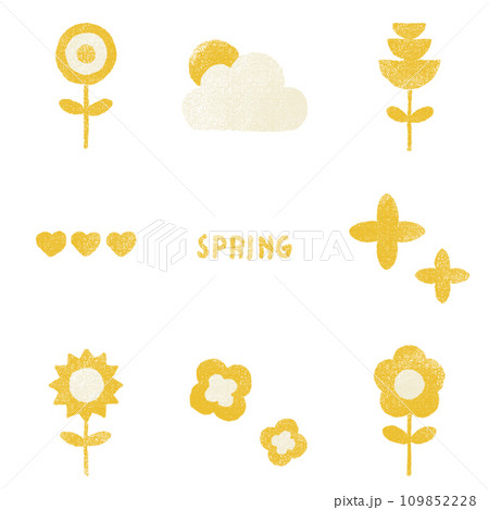 春カラーのレトロな花のイラスト（イエロー） 109852228