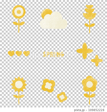 春カラーのレトロな花のイラスト（イエロー） 109852228