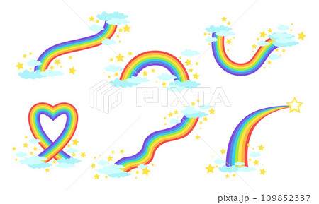 Rainbows Collection, Bright Rainbows in the Sky with louds Vector Illustration 109852337
