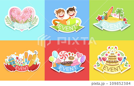 Cute Holiday Stickers Set, Colorful Prints for Cards, Patches, Party Decoration Vector Illustration Cute Holiday Stickers Set, Colorful Prints for Cards, Patches, Party Decoration Vector Illustration 109852384