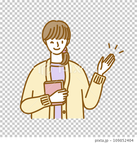 A pose in which a woman winks and holds her hand up 109852404