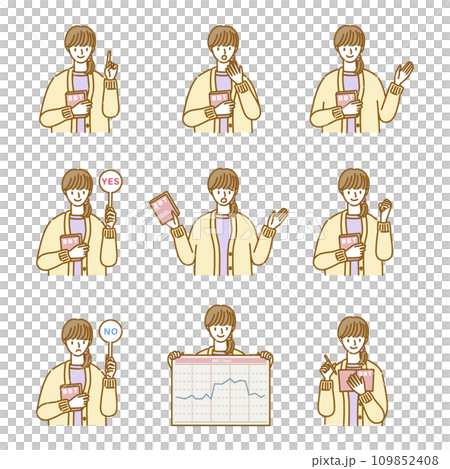 Various poses and facial expressions of women related to basal body temperature Various poses and facial expressions of women related to basal body temperature 109852408