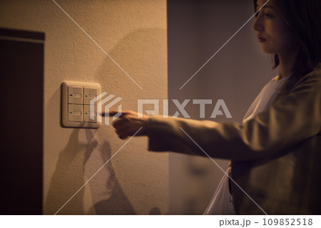 部屋の明かりをつけるビジネスウーマンのナイトルーティーン　　 109852518