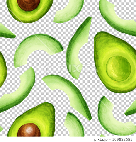 Avocado half seamless pattern. Avocado tropical fresh fruit hand draw watercolor illustration. For textile, paper, wallpaper, design. 109852583