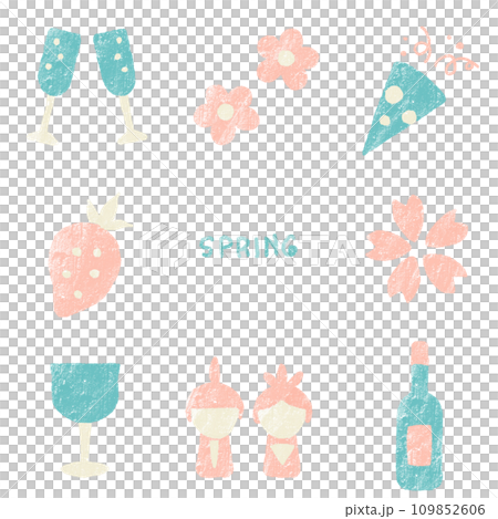 春天可以使用的葡萄酒和季節性立體插圖集(粉紅色,藍色) 春天可以使用的葡萄酒和季節性立體插圖集(粉紅色,藍色) 109852606