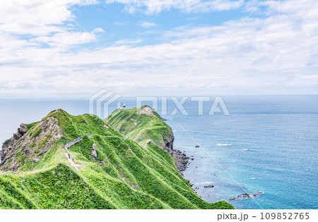 北海道積丹町　有名な観光名所　夏の緑が美しい神威岬 109852765