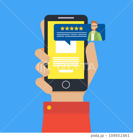 Feedback Customer Review Page on Smartphone, Rating and Customer Review Feedback Concept Vector Illustration Feedback Customer Review Page on Smartphone, Rating and Customer Review Feedback Concept Vector Illustration 109852861