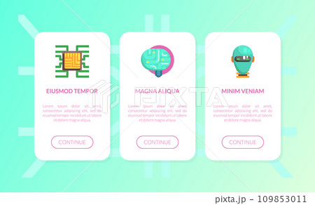 Artificial Intelligence Landing Page Set, Electric Brain, Neural Network, Modern Data Storage, Website Template Vector Illustration 109853011