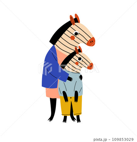 Mother Zebra and her Kid, Loving Parent Animal and Adorable Child Humanized Characters Vector Illustration 109853029