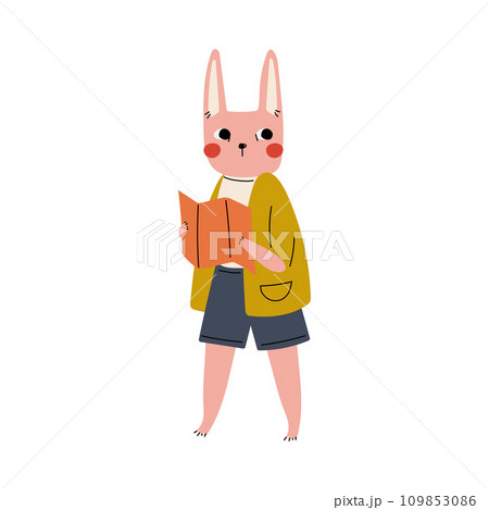 Cute Bunny Standing with Map, Funny Humanized Animal Cartoon Character Travelling on Vacation Vector Illustration Cute Bunny Standing with Map, Funny Humanized Animal Cartoon Character Travelling on Vacation Vector Illustration 109853086
