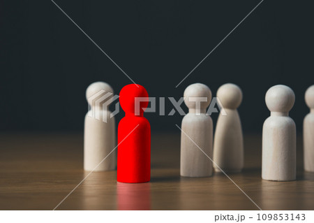 HR hiring recruit job.searching job and business leadership concept.one red wooden person among other wooden person HR hiring recruit job.searching job and business leadership concept.one red wooden person among other wooden person 109853143