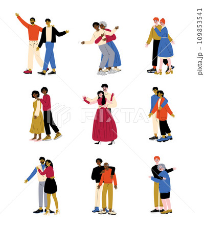 Parents and Adult Children Set, Mother and Father Hugging Their Sons and Daughters, Happy Family Concept Vector Illustration 109853541