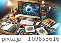 グラフィックデザインが映し出されているパソコン 109853616