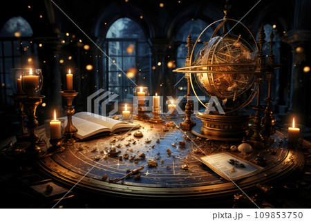 Astrologer's workplace. Mysticism and science concept Astrologer's workplace. Mysticism and science concept 109853750