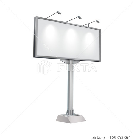 Billboard on pole with lamps realistic vector illustration 109853864