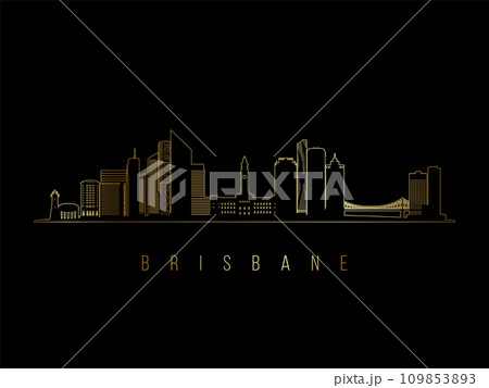 Golden Brisbane skyline silhouette. Golden Brisbane skyline silhouette. 109853893