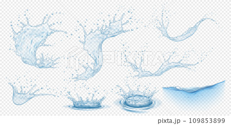 Water splashes with drops realistic vector illustration set Water splashes with drops realistic vector illustration set 109853899