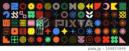 Brutalist geometric shapes, symbols. Simple primitive elements and forms. Bauhaus retro design, trendy contemporary minimalist style. Vector illustration Brutalist geometric shapes, symbols. Simple primitive elements and forms. Bauhaus retro design, trendy contemporary minimalist style. Vector illustration 109853949