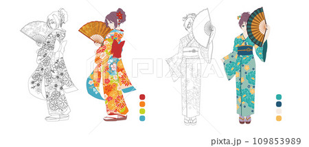Anime manga girl. Contour illustration for coloring book Anime manga girl. Contour illustration for coloring book 109853989