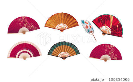 Asian traditional handheld paper fan, japanese souvenir, wooden chinese hand traditional fans 109854006