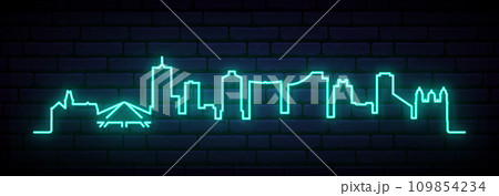Blue neon skyline of Christchurch.  109854234