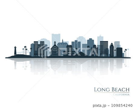 Long Beach skyline silhouette with reflection. Long Beach skyline silhouette with reflection. 109854240