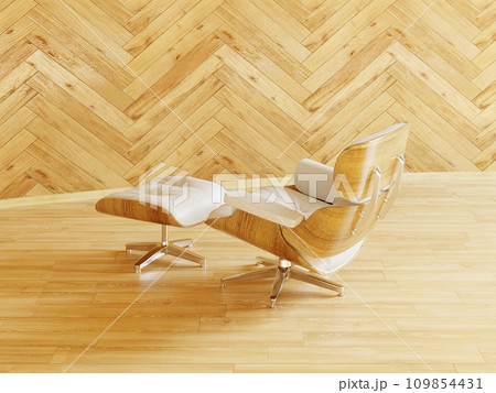 白い革張りのイームズラウンジチェアー&オットマン 109854431