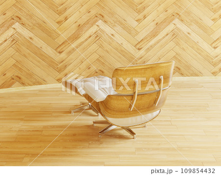 白い革張りのイームズラウンジチェアー&オットマン 109854432