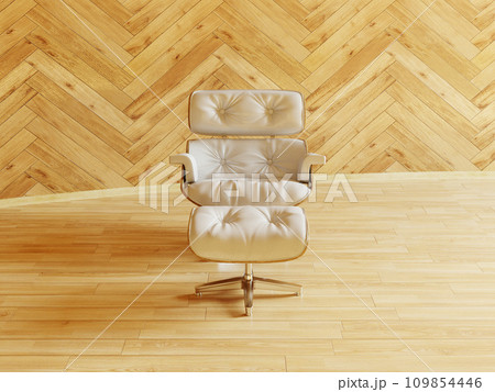 白い革張りのイームズラウンジチェアー&オットマン 109854446