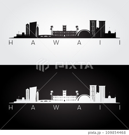 Hawaii state skyline and landmarks silhouette 109854468