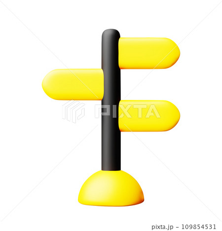 3D Cartoon Direction Sign of Road Pointing in Opposite Direction Isolated on white Background. Vector Illustration of 3D Render. 109854531