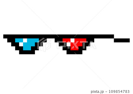 Pixel glasses meme. Like a boss meme. Pixelation, accessory optical fashion. 8 bit funky logo icon. Vector cartoon eyeglass frame for sunglasses 109854783