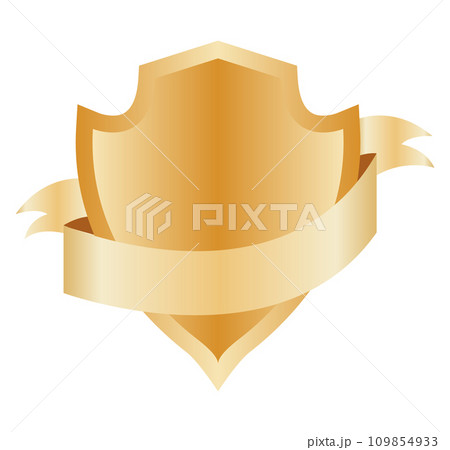 Heraldic blank shield icon with ribbon. Security illustration sign. Knight award symbol. Medieval royal vintage badge isolated on white 109854933