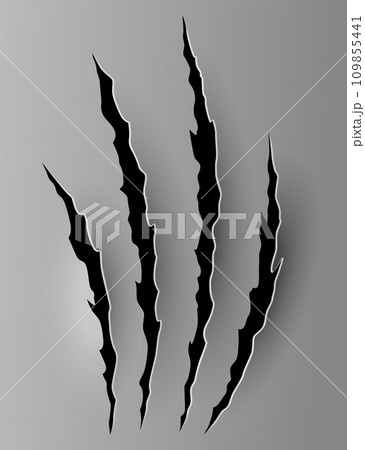 Bear or tiger claw mark. Scratches and torn traces of vector animal paw slashes. Hole in sheet of paper with torn edges. Vector illustration Bear or tiger claw mark. Scratches and torn traces of vector animal paw slashes. Hole in sheet of paper with torn edges. Vector illustration 109855441