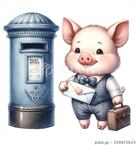 Piggy sending love envelope at post office box watercolor illustration . .AI Generate .Clipart watercolor illustration .AI Generate Piggy sending love envelope at post office box watercolor illustration . .AI Generate .Clipart watercolor illustration .AI Generate 109855629