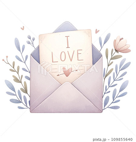 love letter " I LOVE YOU" and envelope watercolor illustration . .AI Generate love letter " I LOVE YOU" and envelope watercolor illustration . .AI Generate 109855640