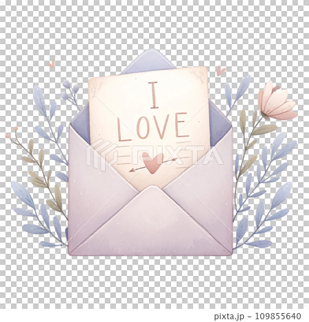 love letter " I LOVE YOU" and envelope watercolor illustration . .AI Generate love letter " I LOVE YOU" and envelope watercolor illustration . .AI Generate 109855640