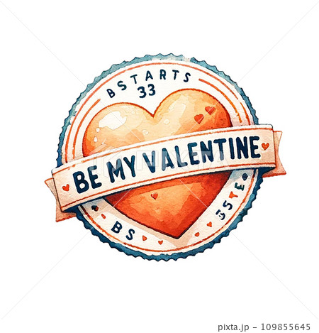 valentines day stamp  watercolor illustration . .AI Generate 109855645