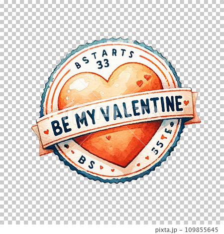 valentines day stamp  watercolor illustration . .AI Generate 109855645