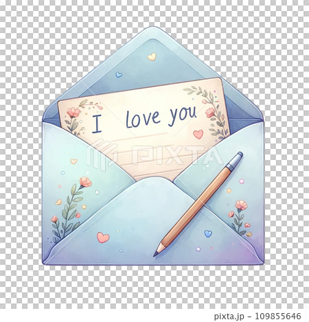 love letter  " I LOVE YOU" and envelope watercolor illustration . .AI Generate 109855646