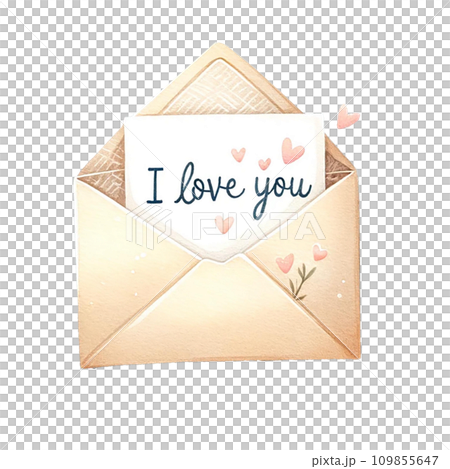 love letter " I LOVE YOU" and envelope watercolor illustration . .AI Generate love letter " I LOVE YOU" and envelope watercolor illustration . .AI Generate 109855647