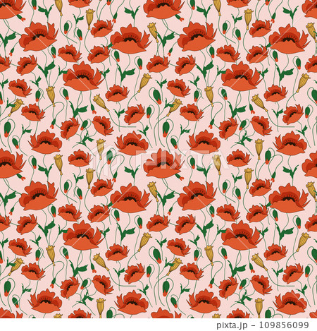 pattern - light pink background with blooming poppies 109856099