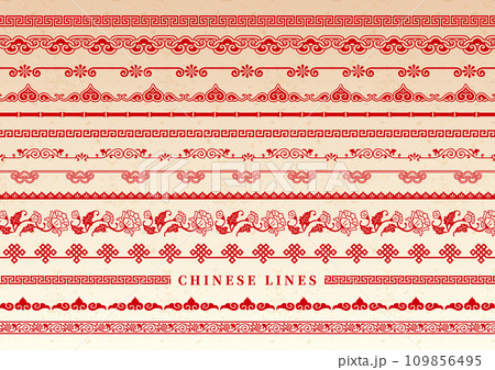 中華風罫線セット 装飾　紋様1 109856495