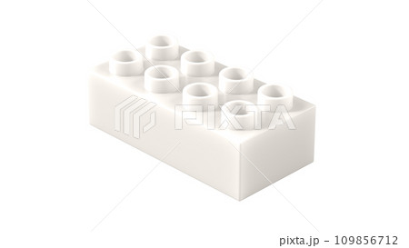 Gardenia Plastic Lego Block Isolated on a White Background. Children Toy Brick, Perspective View. Close Up View of a Game Block for Constructors. 3D illustration. 8K Ultra HD, 7680x4320, 300 dpi 109856712
