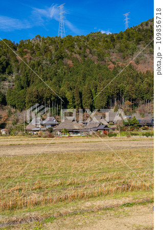 晩秋の青空に映える美山の茅葺民家　京都府南丹市 109856718