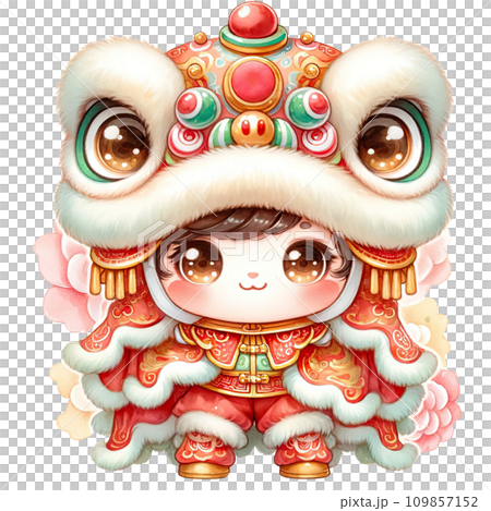 Watercolor Chinese lion dance celebrates the Chinese New Year Watercolor Chinese lion dance celebrates the Chinese New Year 109857152