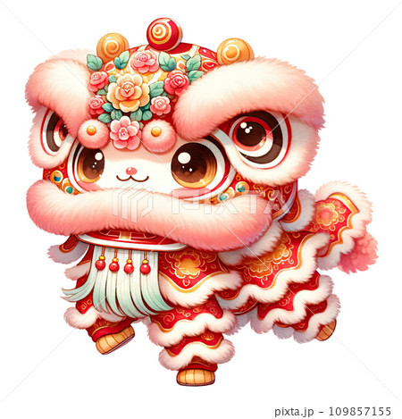 Watercolor Chinese lion dance celebrates the Chinese New Year 109857155
