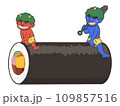 恵方巻きに跨った赤鬼と青鬼 109857516